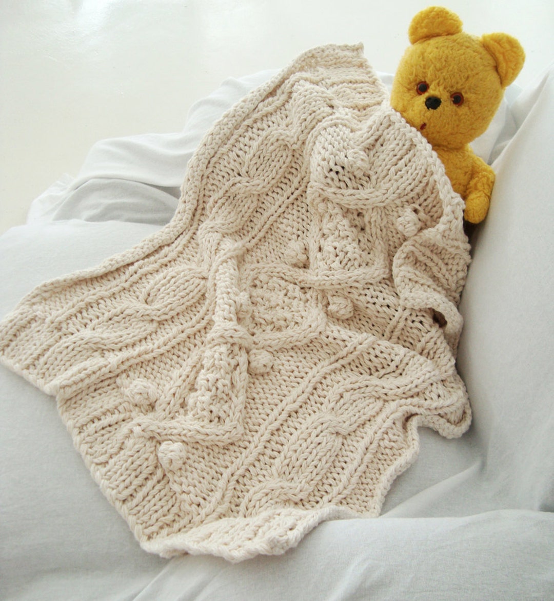 KNITTING PATTERN for Cotton Chunky Cable Knit Baby Blanket