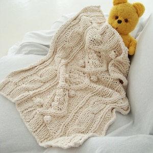 KNITTING PATTERN for cotton chunky cable knit baby blanket image 1