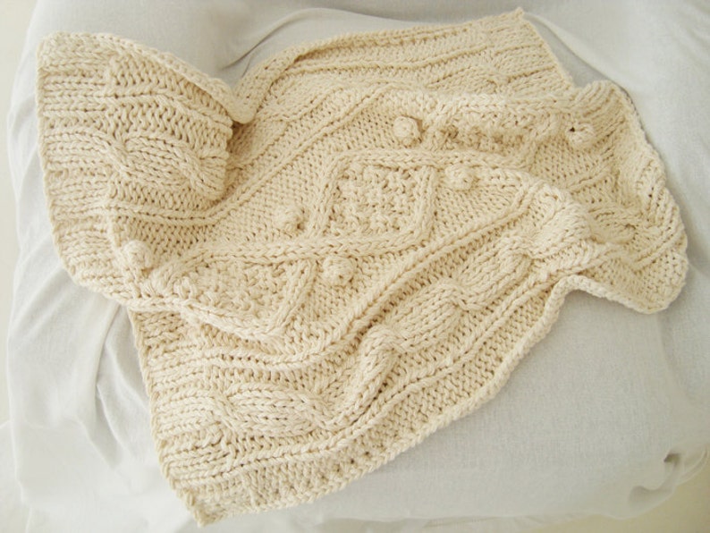 KNITTING PATTERN for cotton chunky cable knit baby blanket image 3