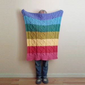 KNITTING PATTERN for Rainbow Baby Blanket hand knitted in traditional aran pattern with a modern twist. image 2