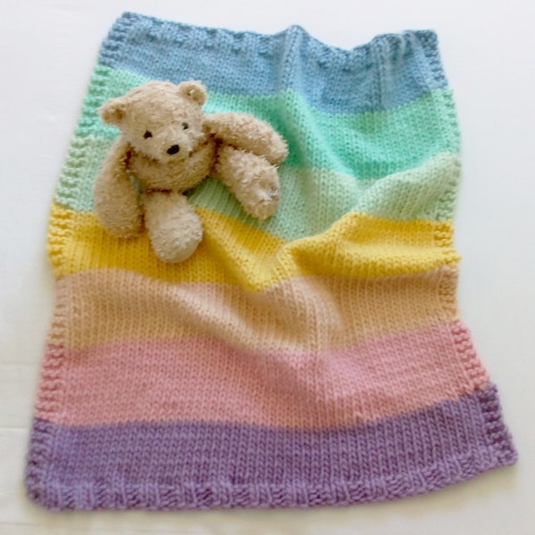 Pastel Rainbow Baby Blanket Knitting Pattern. Merino. Easy Knit