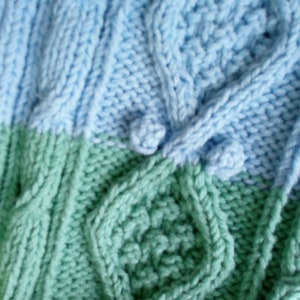 KNITTING PATTERN for Rainbow Baby Blanket hand knitted in traditional aran pattern with a modern twist. image 7