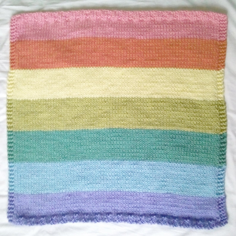 BABY BLANKET PATTERN: Easy knit rainbow baby blanket knitting pattern for finished size 30 x 30 image 2