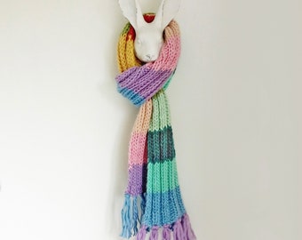 KNITTING KIT: Rainbow Scarf Knitting Kit. Merino. Easy Knit