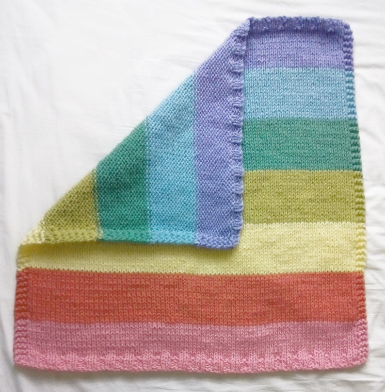 BABY BLANKET PATTERN: Easy knit rainbow baby blanket knitting pattern for finished size 30 x 30 image 4