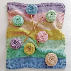 KNITTING KIT: Pastel Rainbow Baby Blanket Knitting Kit. Merino. Easy Knit