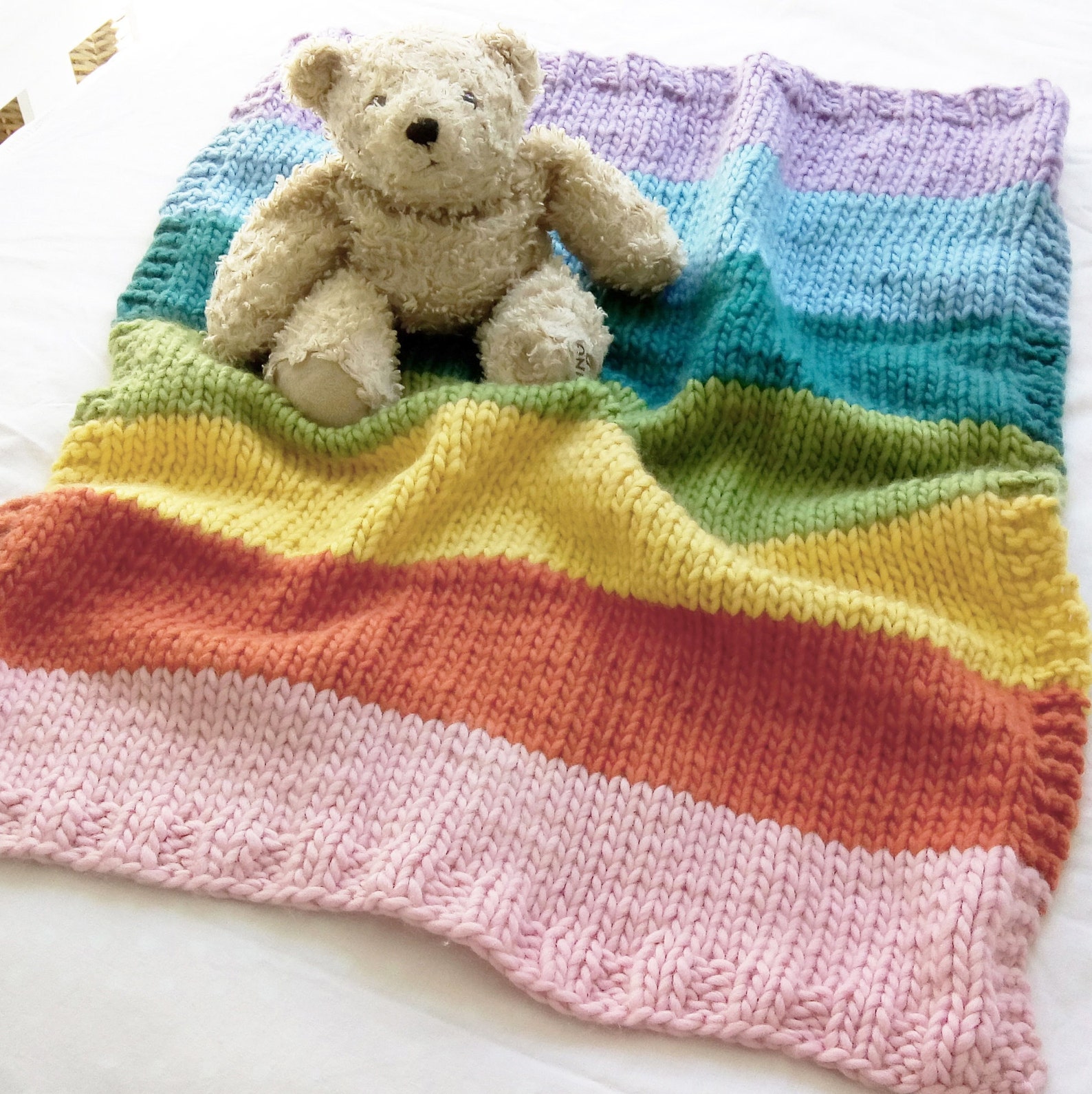 Rainbow Baby Blanket Knitting Kit Easy Knit Etsy