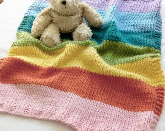 KIT DE TRICOTAGE : kit de tricot de couverture pour bébé arc-en-ciel. Mérinos. Tricot facile