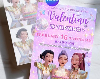 Huntrix Inspired Birthday Invitation, Kpop Girl Party Invite, Idol Theme Birthday, Editable Canva Invitation, Music Party, Rumi invitation