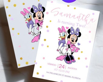 Editable Minnie & Daisy Invitation Canva Template, Pink Birthday Invite Girl, Digital Download, Kids Party Invitation, Instant Access