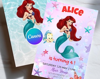 Little Mermaid Birthday Invitation, Ariel Birthday Invite, Under the Sea Party Invite, Editable Canva Template, Instant Download