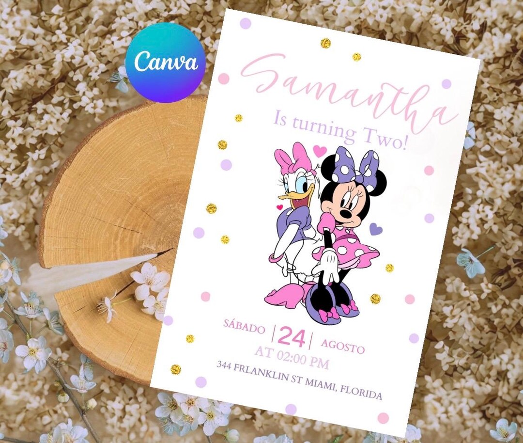 Minnie Mouse Birthday Invitation Editable Canva Template, Pink Girl ...