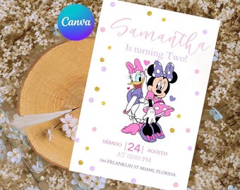Minnie Mouse Birthday Invitation Editable Canva Template, Pink Girl Party Invite, Daisy Duck Theme, Instant Download