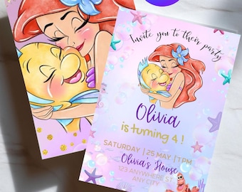 Little Mermaid Birthday Invitation, Ariel Birthday Invite, Under the Sea Party Invite, Editable Canva Template, Instant Download