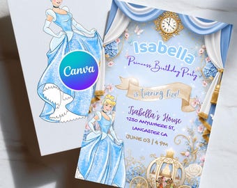 Cinderella Princess Birthday Invitation | Editable Canva Template for GirlsPrincess Birthday Invitation | Cencienta invitación digital