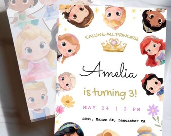 Editable Disney Princesses Invitation – Personalized Girl Birthday – Princess Birthday Invitation Canva