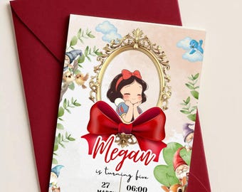 Snow White Birthday Invitation Girl | Princess Birthday Invitation | Snow White Party Invite | Editable Canva Template | Instant Download