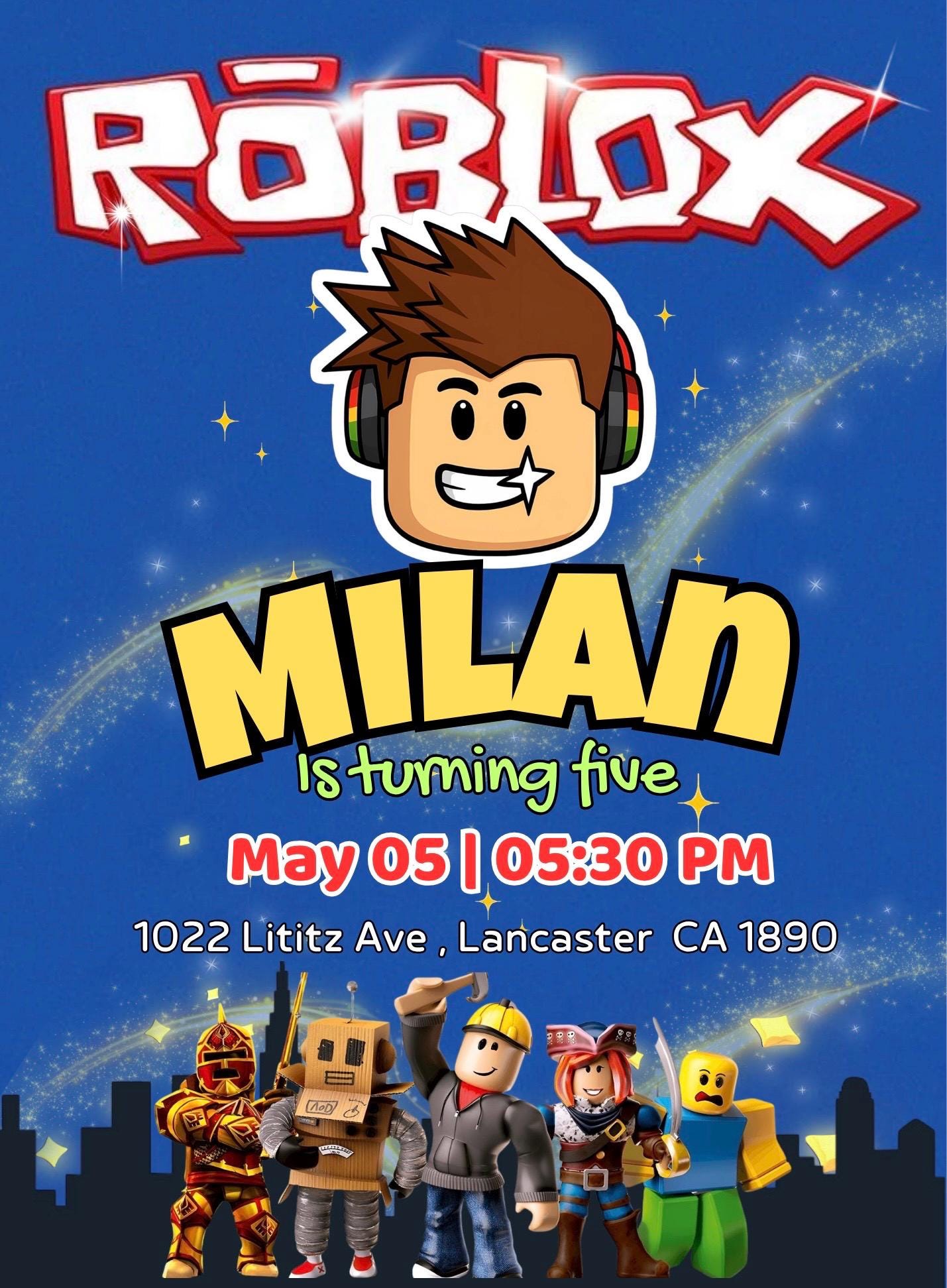 Roblox Birthday Invitation Template | Editable Kids Party Invite ...