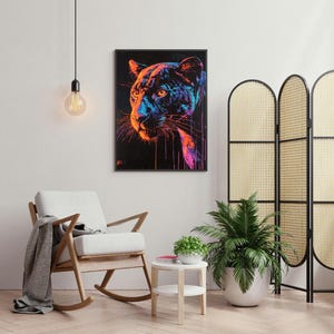 Neon Jaguar Digital Printable Wall Art.