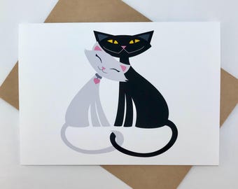 Cat Love Greeting Card - Purr-fect Pair - Cat Valentine