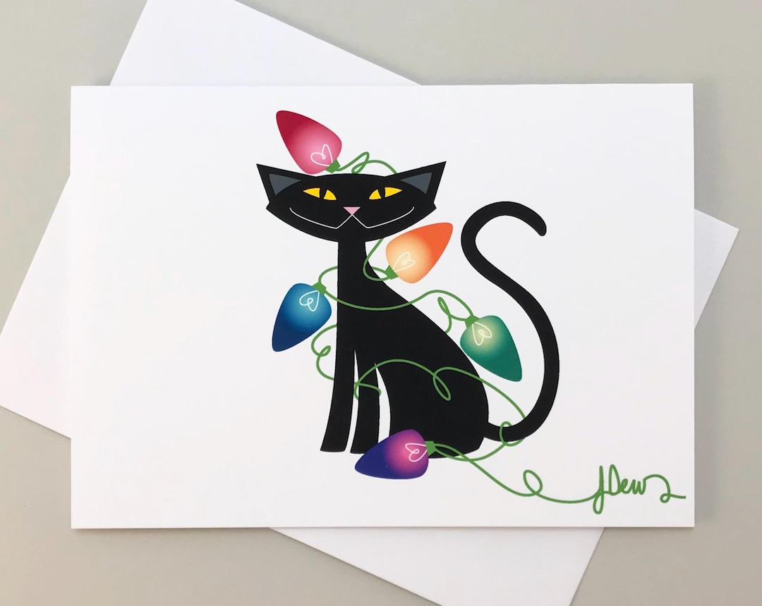 Funny Cat Christmas Card single Card or Set of 4 Feline Holiday ...