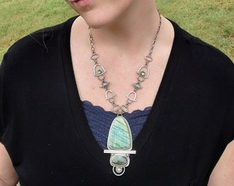 Labradorite statement necklace - sterling silver - artisan made