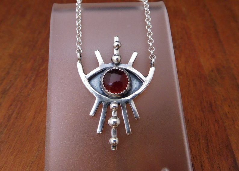 Silver eye necklace Carnelian amulet evil eye image 5