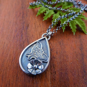 Luna moth flower pendant- sterling silver - handmade