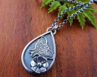 Luna moth flower pendant- sterling silver - handmade