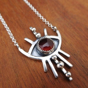 Silver eye necklace Carnelian amulet evil eye image 1