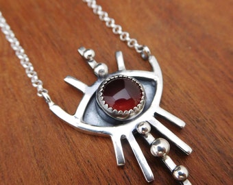 Silver eye necklace - Carnelian  - amulet - evil eye