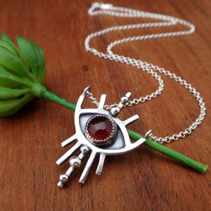 Silver eye necklace Carnelian amulet evil eye image 2