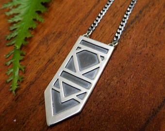 Geometric necklace #9- sterling silver curb chain - artisan made