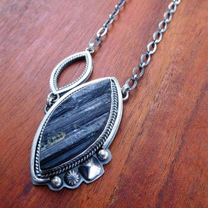 Raw black tourmaline Sterling silver necklace - artisan hand made