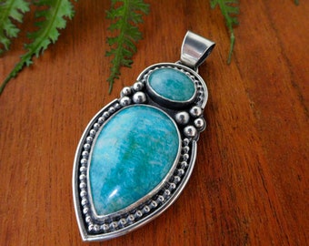 Teal Amazonite pendant - sterling silver - artisan made