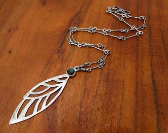 Labradorite Cicada Wing Necklace- Sterling Silver