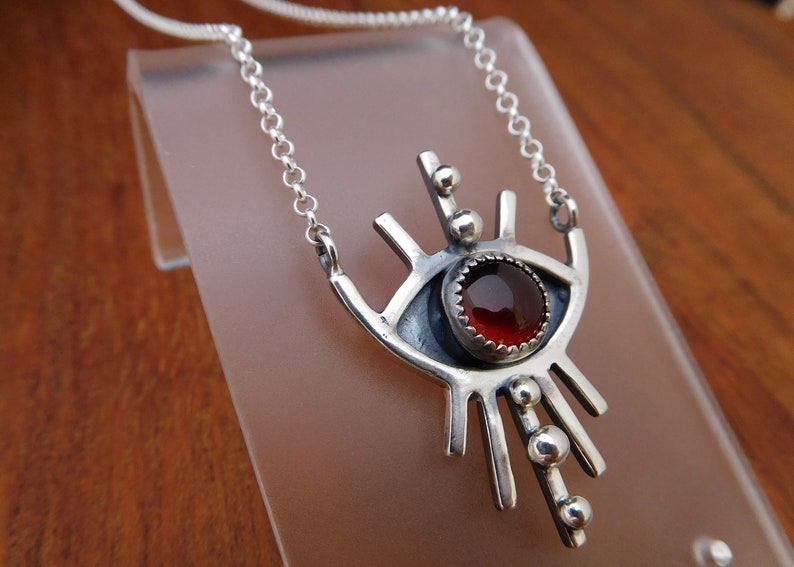Silver eye necklace Carnelian amulet evil eye image 7