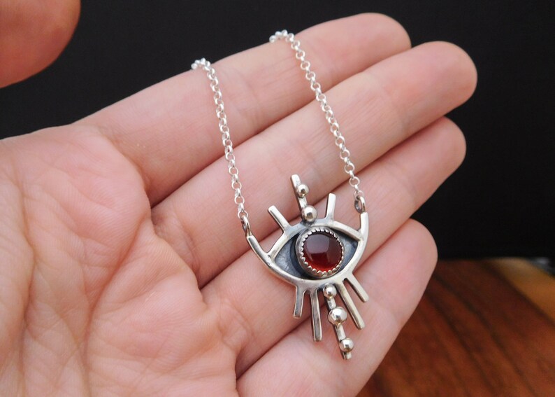 Silver eye necklace Carnelian amulet evil eye image 6