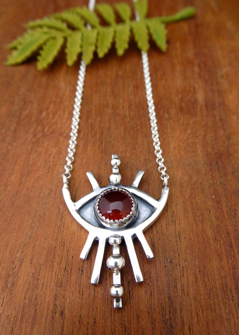 Silver eye necklace Carnelian amulet evil eye image 3