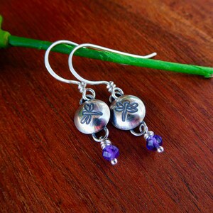 Libelle Ohrringe - Sterling Silber - Amethyst Edelstein