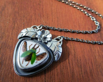 Beetle Pendant - Glass enamel sterling silver