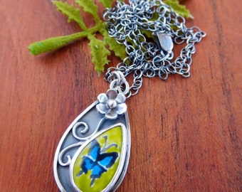 Butterfly pendant- Glass enamel sterling silver