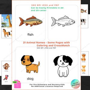Farm Animal Flashcards - Montessori Learning Games & Coloring Pages (PDF Download, 14 Pages)