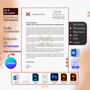 Plantilla de membrete moderna y elegante: totalmente editable en formatos Canva, EPS, MS Word, PSD y Adobe Illustrator. Limpio, sencillo y profesional.