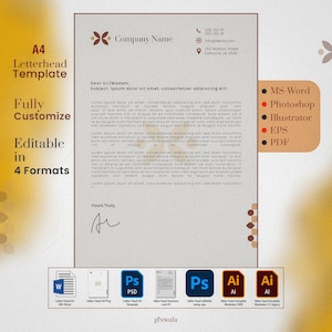 Plantilla de membrete moderna y elegante: totalmente editable en formatos EPS, MS Word, PSD y Adobe Illustrator. Diseño limpio, sencillo y profesional.
