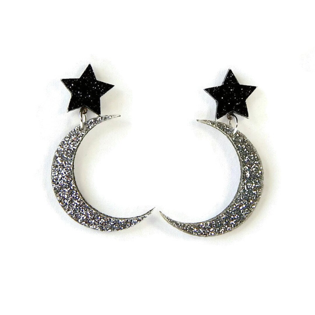 Star and moon earrings dangle Clearance