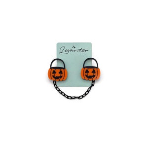 Pumpkin Bucket Sweater Clip, Halloween Jack O Lantern Trick or Treat Candy Bucket Cardigan Clips, Sweater Guards, Spooky Season Collar Clips image 6