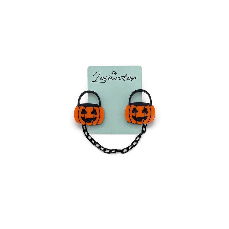 Pumpkin Bucket Sweater Clip, Halloween Jack O Lantern Trick or Treat Candy Bucket Cardigan Clips, Sweater Guards, Spooky Season Collar Clips image 6