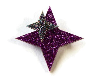 Purple Glitter Star Brooch, Atomic 50s Vintage Inspired Acrylic Pin, Women's Mid Century Brooch Pin, Retro Pin up Rockabilly Jewelry