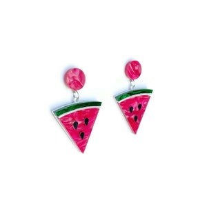 Watermelon Slice Earrings, Fun Summer Statement Earrings, Vintage Inspired Acrylic Dangle Earrings, Cute Novelty Pin Up Style Fruit Jewelry image 7